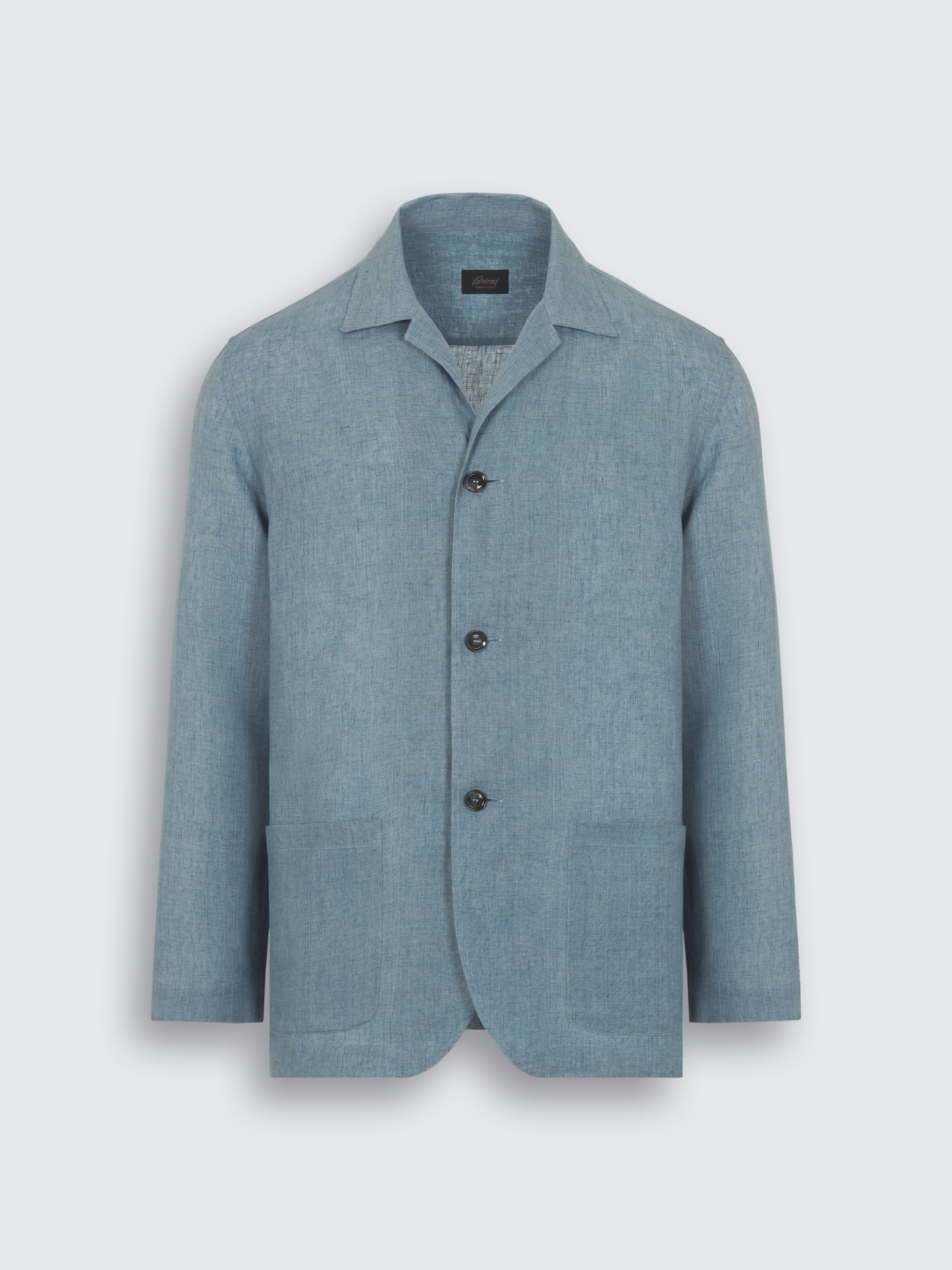 go toLight blue linen shirt jacket